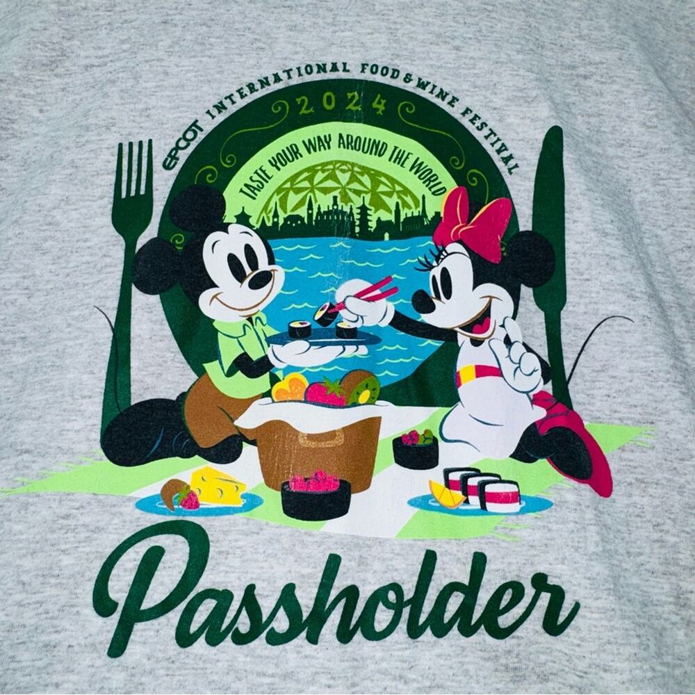 Walt Disney World Epcot Passholder T-Shirt Food & Wine Festival 2024 Grey XXL